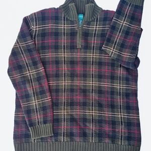 Vintage Lauren Ralph Lauren Women's Plaid Zip-Up Sweater - Black and Red